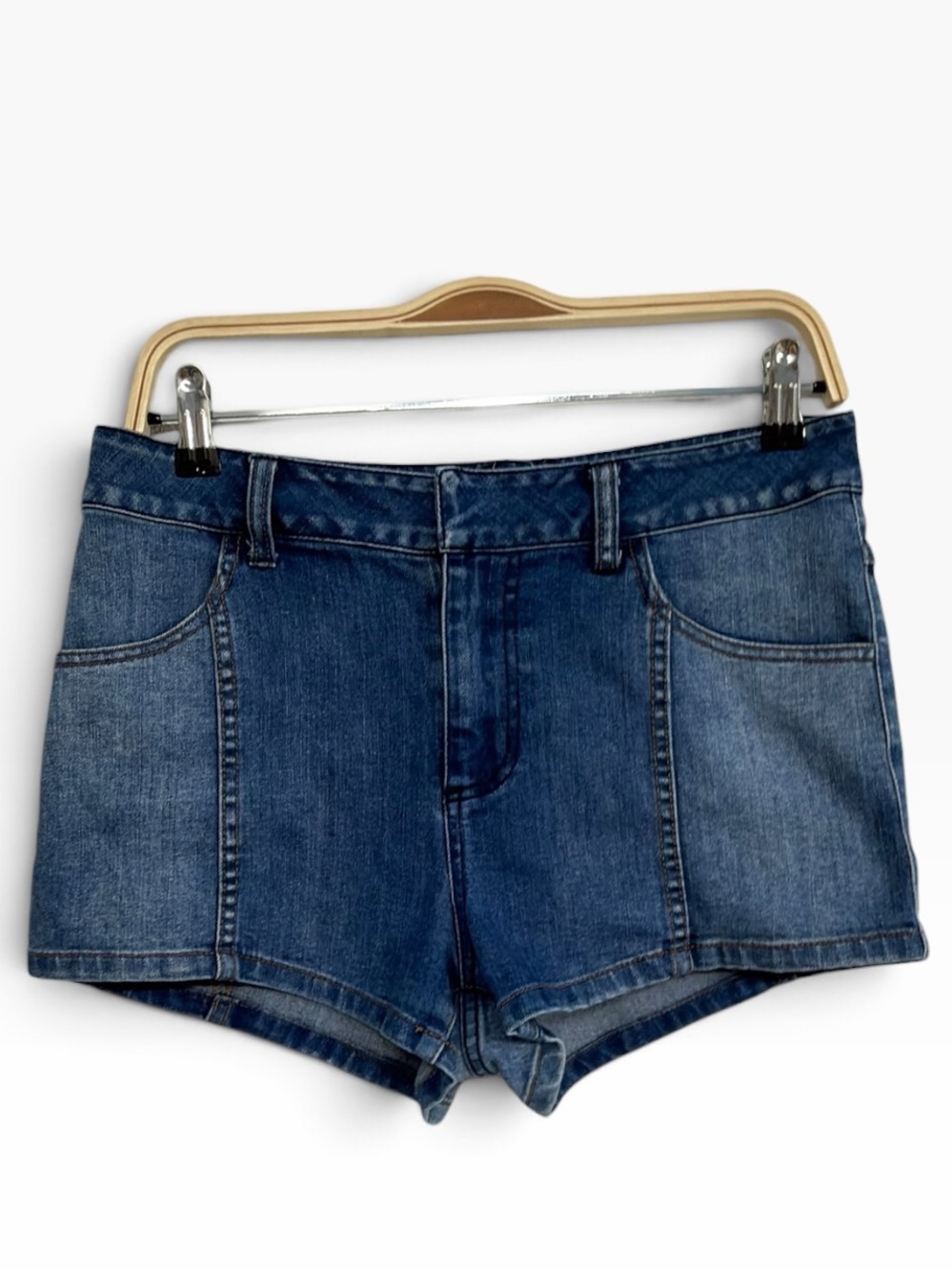 Free People Women’s Size 28 Blue Denim Stretch High Rise Micro Mini Shorts Y2K